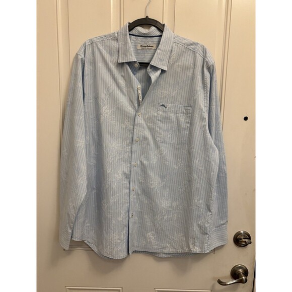 Tommy Bahama Sarasota Stretch Men's Blue Shirt Button Up Coolmax Large embossed - Picture 1 of 13